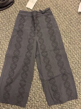 NWT Zara Girls Black Eyelet Wide Leg Pants Size 8 (128 cm) Tie Waist
